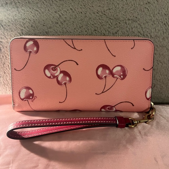 Coach Pink Cherry Wristlet long zip Wallet - Picture 2 of 5